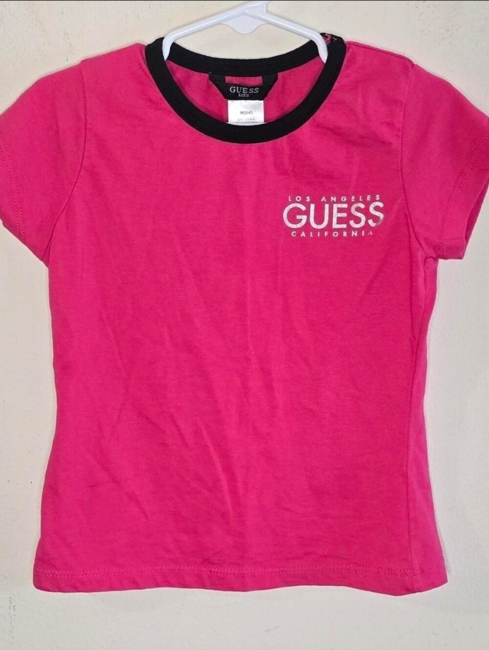 GUESS Kids Girls T-Shirt M 5-6 Pink Black Logos Graphic Short Sleeve Casual Y2K
